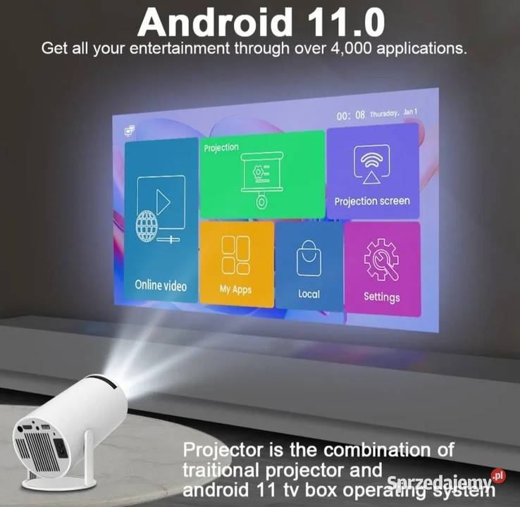 Projektor HY300 Android 11 – Wi-Fi 5GHz, Bluetooth 5.0, obraz 130"