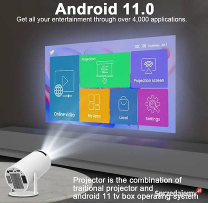 Projektor HY300 Android 11 – Wi-Fi 5GHz, Bluetooth 5.0, obraz 130"